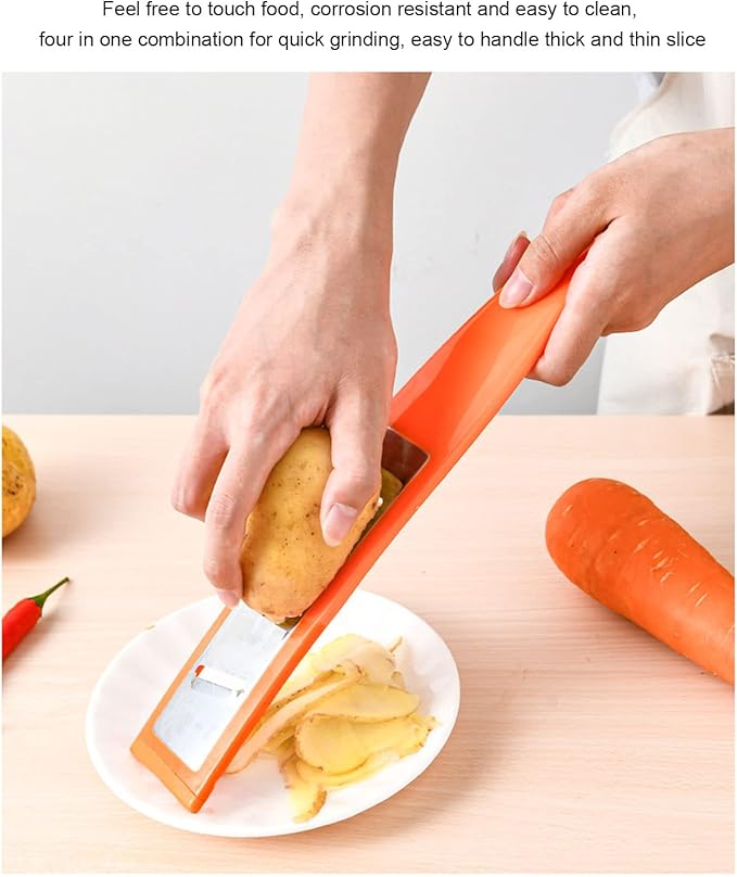 Vegetable Zester and Grater, Stainless Steel Kitchen Tool for Cheese Potato Shredding with Silicone Holder, Multi Purpose Ergonomic Grater