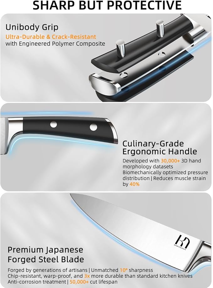 2026 Knife Set 15 Pcs Japanese High Carbon Stainless Steel Kitchen Knife Sets with Block & Sharpener, Premium Razor-Sharp Black Knives Block Set for Kitchen, Ergonomic Full-Tang Handle