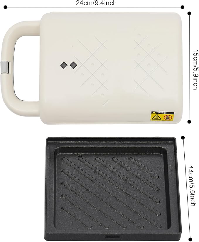 Electric Portable Sandwich Maker, Waffle Breakfast Machine & Panini Presses, Perfect for Cooking Grilled Cheese, Tuna Melts, Burgers, Steaks and Snacks (White)