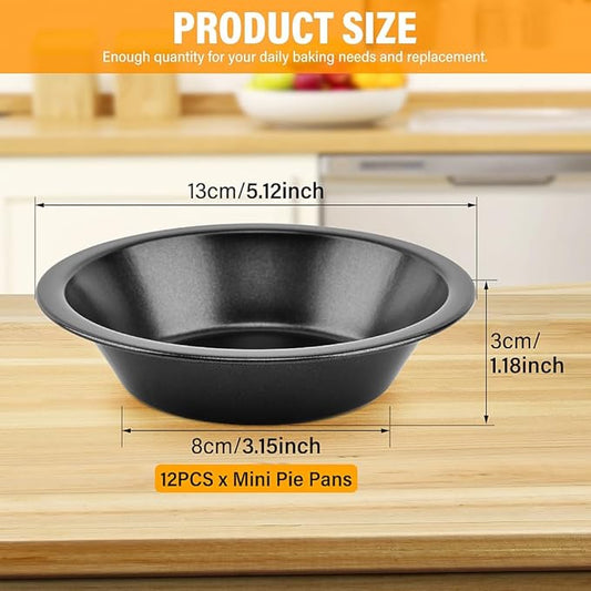 12 Pcs Mini Pie Pans,5 Inch NonStick Individual Dish Pie Plate Reusable Round Tins Small Bakeware for Baking Pot Pies, Cakes, Quiches, Tarts, Desserts(COLOR:Black)