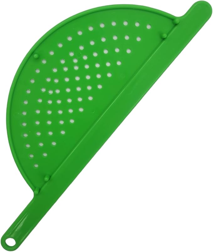 Handy Housewares Handheld Plastic Pot Drainer, Noodle & Pasta Strainer with Handle - Fits up to 9" Pots - Green (3 Pack)