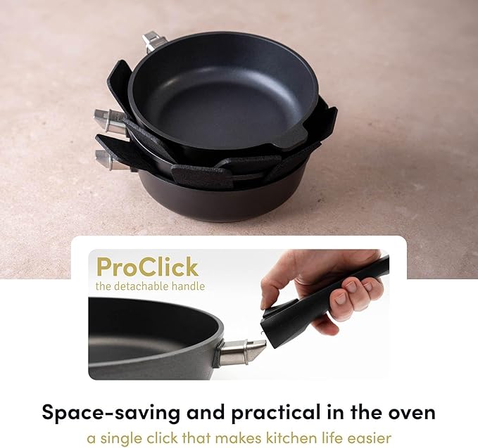 Hoffmann Nonstick Frying Pan 11" with Lid - Deep Skillet, Deep Pan, detachable handle, PFAS & PTFE-Free, Induction & Oven Safeup to 572°F, Premium Quality Made in Germany, StonIQ Series