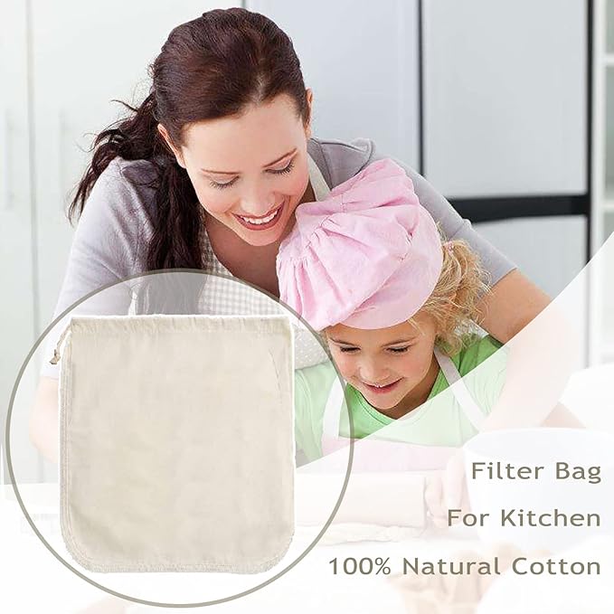 Nut Milk Bag Cloth Strainer for Food, 3 Pack 12" (2 of 12"X12" + 1 of 10") Organic Reusable Kitchen Premium Fine Mesh Cheesecloth, Sprouting, Juicing