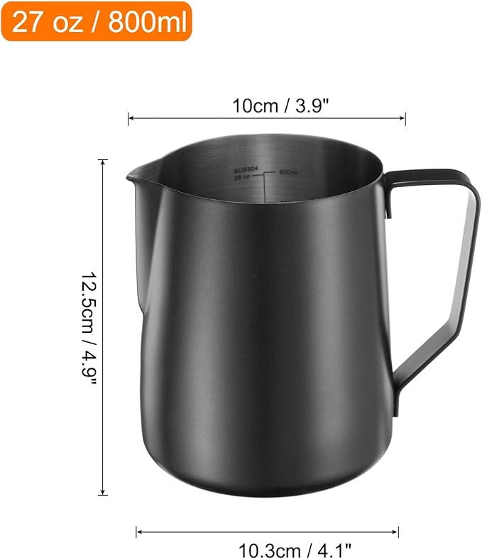 uxcell Milk Frothing Pitcher, 31oz / 900ml Stainless Steel Milk Frother Cup with Scale for Milk Steaming Pitcher Latte Art Cappuccino Coffee Espresso Accessories Tool, Black