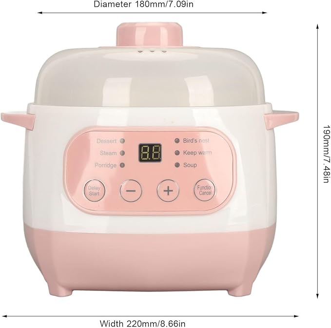 ZJchao Stew Pot Electric, 1L 200W Electric Smart Ceramic Soup Porridge Cooker Mini Slow Cooker Anti Dry Burn Multifunction Cooking Pot for Stove Porridge Rice Soup (US Plug 110V)