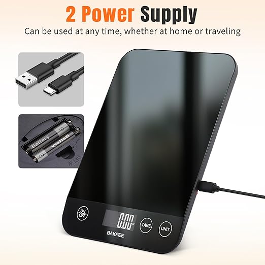 Food Scale, 33lb Rechargeable Kitchen Scale with Tempered Glass, Grams and Ounces, USB Charging, 1g High Accuracy for Baking, Cooking & Food Prep, BK807