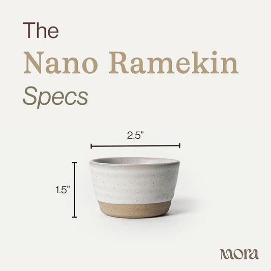 Mora Nano Ramekins Set of 4, 2oz Ceramic Pottery Sauce Cups - Microwave, Oven and Dishwasher Safe - Oat