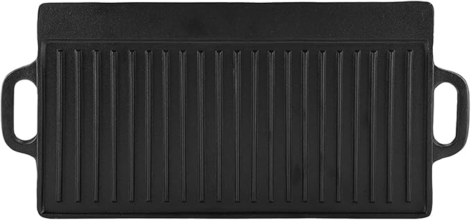 Acouto Reversible Cast Iron Griddle Pan Non Stick Cast Iron Grill Griddle Pan Ridged and Flat Double Sided Baking Cooking Tray Bakeware Oven Safe Gas, Electric, or Cooking - Home &