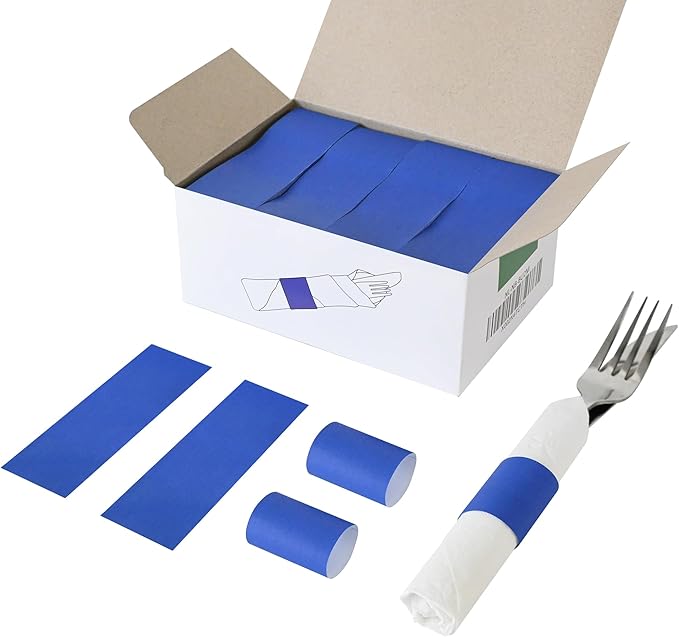 NATURALABEL 2000 PCS Paper Napkin Rings with Box, Self-Adhesive Napkin Bands, for Family Reunion, Birthday Party, Wedding, Celebration (Blue)