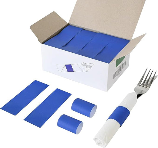 NATURALABEL 2000 PCS Paper Napkin Rings with Box, Self-Adhesive Napkin Bands, for Family Reunion, Birthday Party, Wedding, Celebration (Blue)