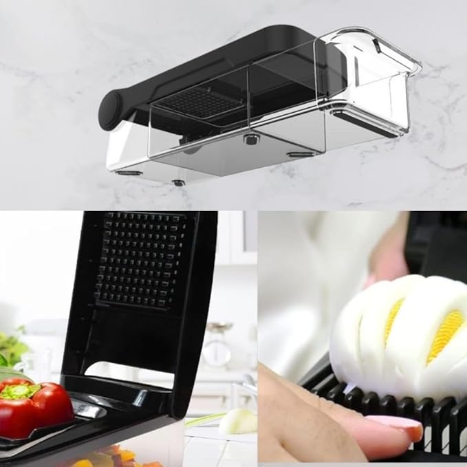 GINSU Plastic Pro Multifunctional Vegetable Chopper & Slicer – 11x6x4in Food Dicer, Cutter & Mandoline with Interchangeable Blades