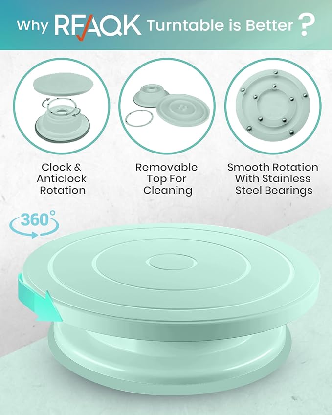 RFAQK 200PCs Cake Decorating Kit with Cake Turntable & Leveler, Baking Supplies Gift Includes 110+1 Piping Bags,55 Icing Tips,2 Frosting Spatulas, Adjustable Scraper, Video Tutorial, Booklet & more