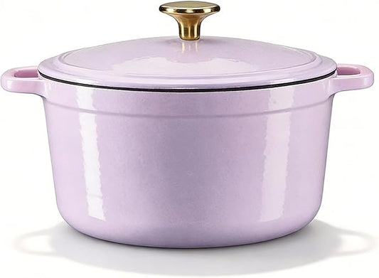 CAROTE 5QT Enameled Cast Iron Dutch Oven Pot with Lid, Heavy-Duty Dutch Ovens for Sourdough Bread Baking, Braising, Roasting, Dual Handles, Healthy & Non-Toxic, All Stovetop Compatible, Oven Safe up to 500° F, Macaron Purple