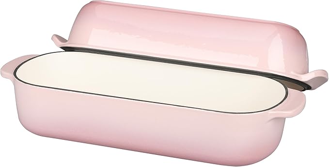 EDGING CASTING Enameled Cast Iron Loaf Pan with Lid, Bread pan, Dutch Oven Bread pan for Homemade Sourdough Bread Baking, 12.5x5.5 inch, 5qt, Pink