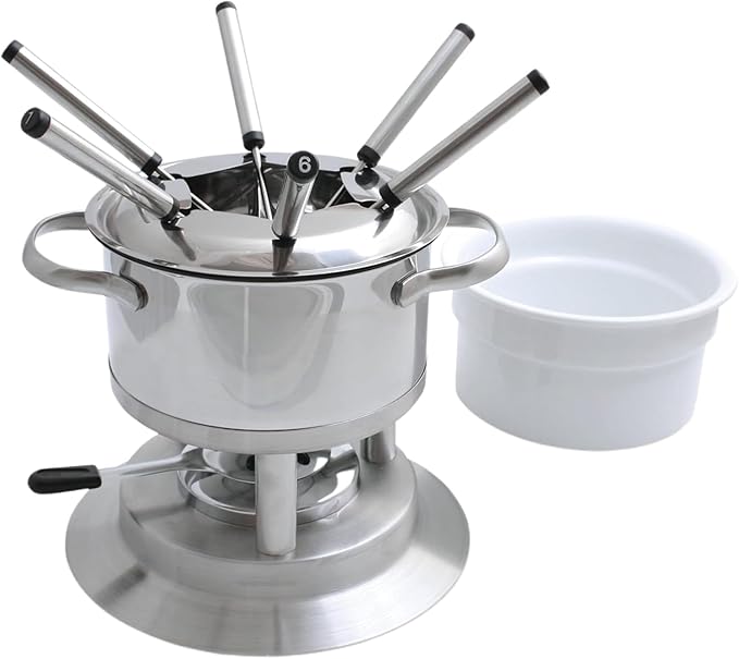 Swissmar Arosa 11-Piece Stainless Steel 3-in-1 Fondue Set - Ideal for Melting Cheese, Chocolate, Butter, & More - Perfect for Kitchen Collection & Wedding Gift Giving - 1.6 Quarts / 1.5 Liter