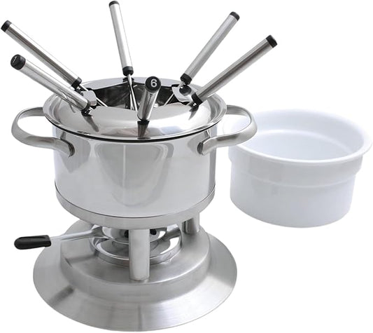 Swissmar Arosa 11-Piece Stainless Steel 3-in-1 Fondue Set - Ideal for Melting Cheese, Chocolate, Butter, & More - Perfect for Kitchen Collection & Wedding Gift Giving - 1.6 Quarts / 1.5 Liter