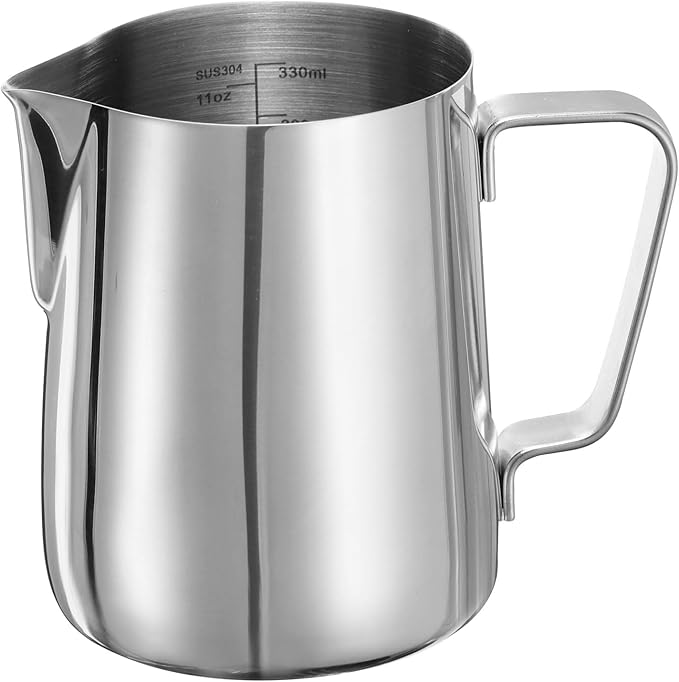 uxcell Milk Frothing Pitcher, 12oz / 350ml Stainless Steel Milk Frother Cup with Scale for Milk Steaming Pitcher Latte Art Cappuccino Coffee Espresso Accessories Tool, Silver Tone