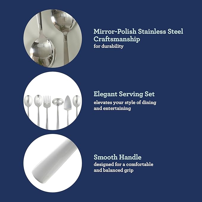 Oster Eastleigh 6-Piece Stainless Steel Hostess Set, Flatware Serving Utensil Set for Parties and Dinners, Rust-Resistant, Dishwasher Safe
