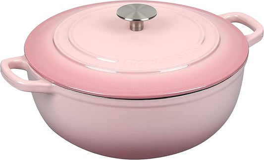 EDGING CASTING Enameled Cast Iron Dutch Oven Pot with Lid for Sourdough Bread Baking, Bread Dutch Ovens, Cooking Pots, 5 Quart, Pink
