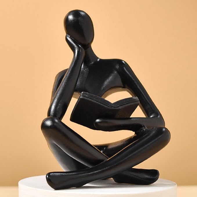 Abstract Art Thinker Statue - Reading Thinker Sculpture Figurine, Modern Home Decoration for Living Room Office Shelves Coffee Table Desk Decor (Black)
