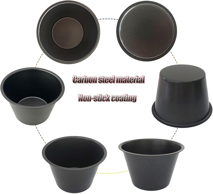 Heluok Pack of 6 Nonstick Popover Pans, Individual Miffin Cupcake Pan, Carbon Steel Yorkshire Pudding Pan, Reusable Egg Tart Molds, Large Round Oven Baking Pans - Black (3.5" x 2.2")