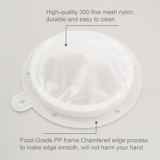 Fine Mesh Filter Juice Strainer Nylon Food Sieve Sifter for Straining Sediments of Coffee Fruit Juice Milk Tea Compatible with 5 inches Funnels (300 Mesh)