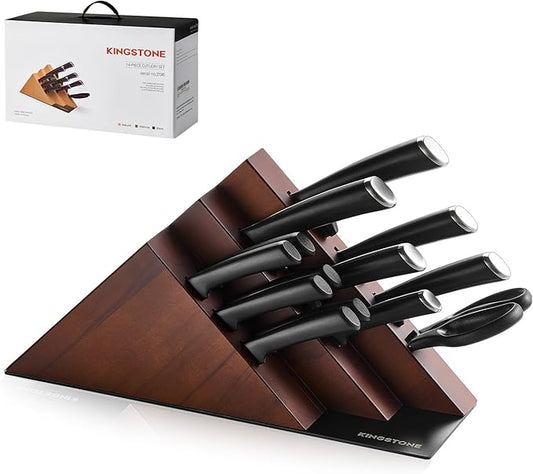 KINGSTONE 14-Piece Knife Block Set, Precision-Honed High-Carbon Stainless Steel Knives with Long-Lasting Sharpness, Ergonomic Balanced Handles for Home & Serious Cooks, Walnut