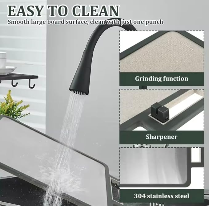 Double sided Stainless Steel Cutting Board with knife sharpner, Stainless steel/wheat Straw pp Kitchen Chopping Board, Easy to Clean,juice grooves and Dishwasher Safe16"×11"