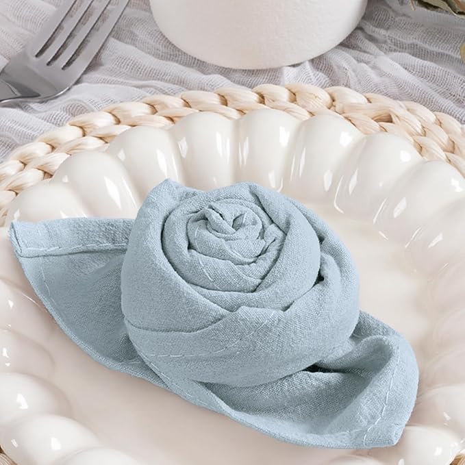 MLMC 8 Pack Silver Blue Cloth Napkins Rustic Washable Cotton Linen Napkins Set of 8 17"x17" Reusable Dinner Napkins Cloth for Spring Easter Wedding Birthday Party Everyday Use Decor