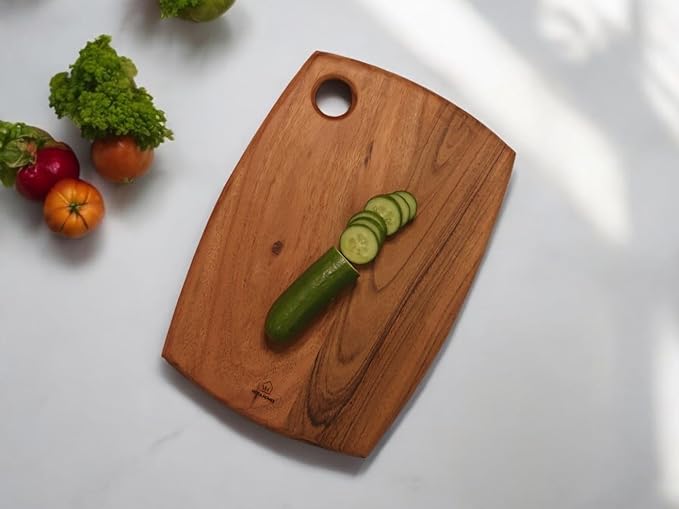 Vesta Homes Wooden Cutting Board | 14 * 10 Inches | Chopping Board, Serving Platter for Kitchen Vegetables, Fruits, Cheese and Charcuterie | Natural Acacia Wood | Handcrafted in India