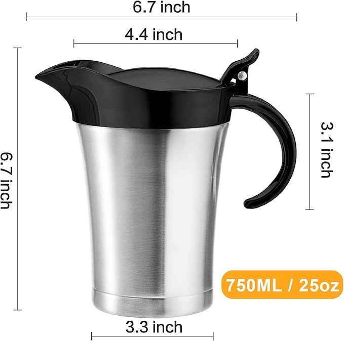 Double Insulated Gravy Boat,25Oz Stainless Steel Gravy Sauce Jug with Hinged Lid, Ideal Gravy Warmer Pitcher for Family Dinner, Thanksgiving, Halloween, Christmas, Birthday Party 750ML