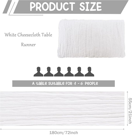 10 Pack White Cheesecloth Table Runner 6FT Boho Gauze Fabric Table Runner Vintage Rustic Sheer Runners for Wedding Party Bridal Baby Shower Long Table Decorations