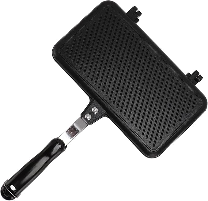 Nonstick Stovetop Waffle Maker Pan, Aluminum Waffle Pan for Family Breakfast, Portable Camping Waffle Maker with Long Handle for Even Heating and Easy Cleaning (Style 2)