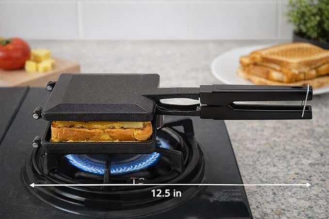 Sandwich Maker Stove Top Toaster with 2 in 1 Peeler Non-Stick Aluminum Gas Plate Hand Toaster Panini Maker Hot Sandwich Maker