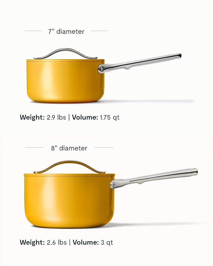 Caraway Nonstick Ceramic Sauce Pan with Lid (1.75 qt) - Non Toxic, PTFE & PFOA Free - Oven Safe & Compatible with All Stovetops (Gas, Electric & Induction) - Marigold