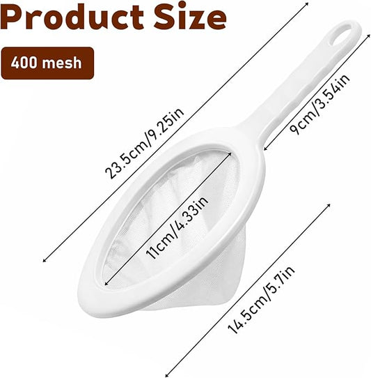 Ultra-Fine Nylon Mesh Strainer 5.51 Inch, Plastic Sieve Fine Mesh with Handle, Kitchen Food Yogurt Mesh Sieve, Mini Brine Shrimp Separation for Filtering Juice Milk Soy Coffee Honey Wine (400 mesh)