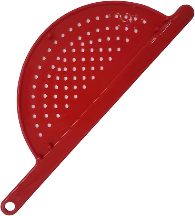 Handy Housewares Handheld Plastic Pot Drainer, Noodle & Pasta Strainer with Handle - Fits up to 9" Pots - Red (3 Pack)