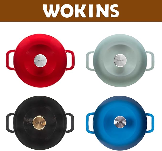 WOKINS Enamel Cast Iron Dutch Oven with Lid,Dual Handles,Heavy-Duty Cookware for Sourdough Bread Baking,Braising,Stews,Roasting,Oven Safe up to 500° F,7QT,green