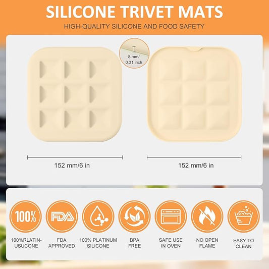 Silicone Trivets for Hot Pots and Pans, Pot Holders Hot Pads 6 Pack Silicone Mats for Kitchen Counter, Soft Durable Drying Mat, Jar Opener and Coasters (Apricot)