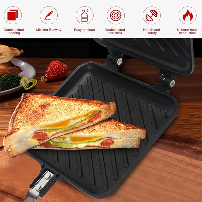 Double-Sided Frying Pan, Double-Coated Non-Stick Grilled Sandwich and Panini Maker, Waffle Pancake Snack Griddle Pan Kitchen Tortillas Sandwich Maker
