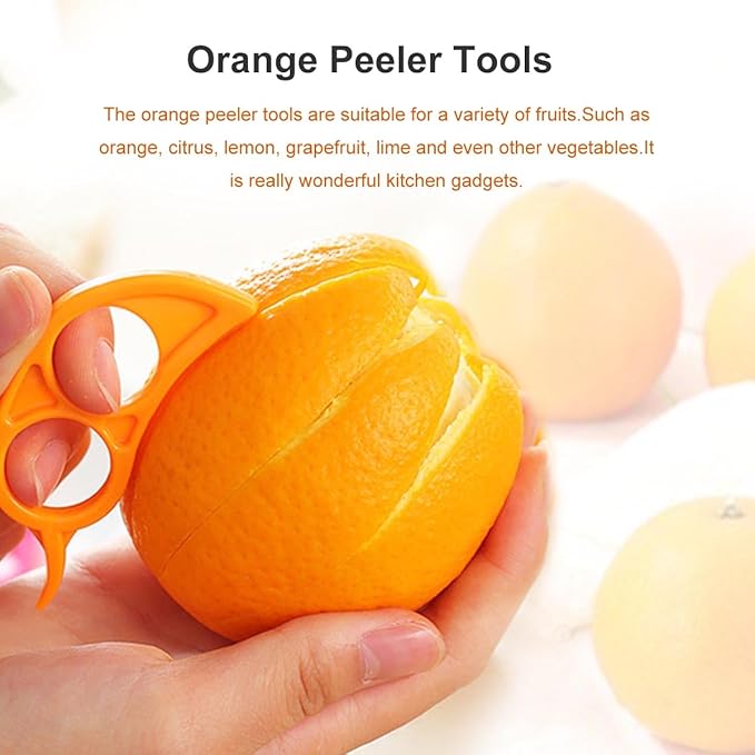 Orange Peeler Tools Citrus Peel Cutter Plastic Easy Fruit Vegetable Slicer Cutter Lemon Peeler Opener Remover Fruit Tools Kitchen Utensils Gadgets Bladed Food Peeler Slicer (Orange)
