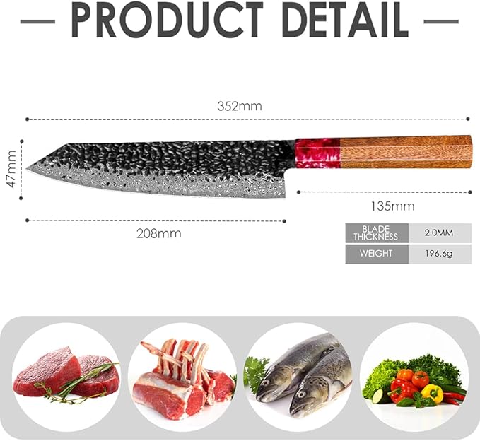 COOKLET'S Kitchen Knife, 8 Inch Damascus Sharp Kiritsuke Knife, Professional Japanese VG10 Steel Core Chef Knife, G10 Ergonomic Color Wooden Handle with Luxury Gift Box for Home