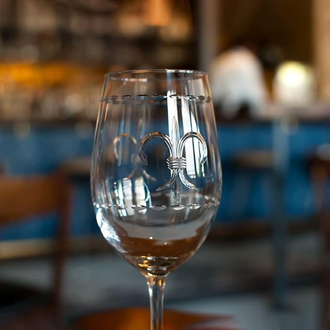 Rolf Glass Fleur De Lis All Purpose Wine Glass 18 Ounce | Set of 2 Large Wine Glasses | Lead-Free Engraved Crystal Glass | Made in the USA