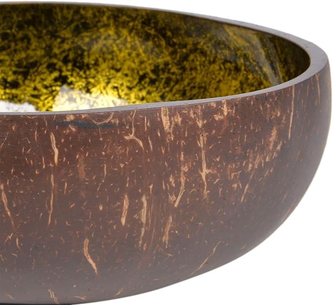 ChezMax Natural Coconut Bowl Mother of Pearl Inlaid Shell Key Bowls for Entryway Table Candy Container Nuts Holder Fruits & Dry Snack Storage Round Handcrafted Bowl for Decoration Yellow