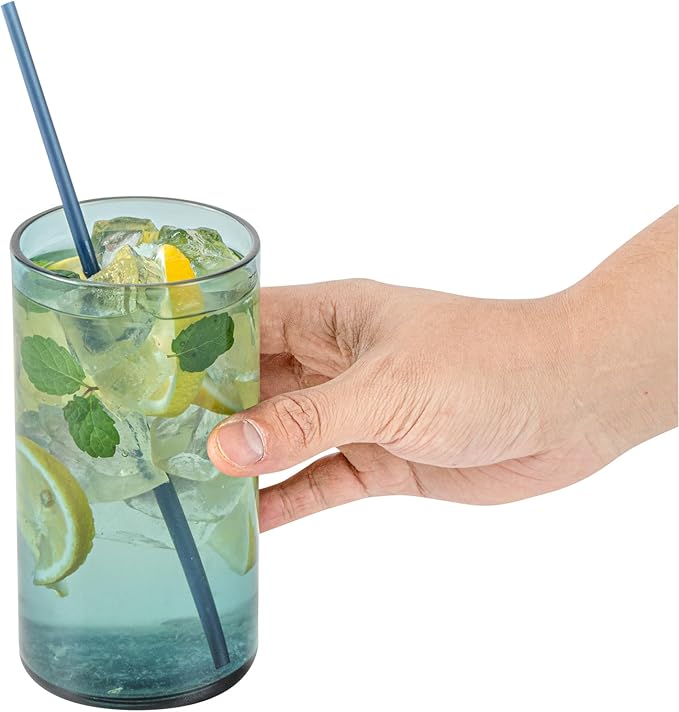 Restaurantware-Vetri 16 Ounce Tall Drinking Glasses, 24 Dishwashable Beverage Glasses - No-Lead, Elegant, Blue Glass Tumblers, Ideal For Water, Juice Beer, Cocktails, Liquor, Iced Tea, And More
