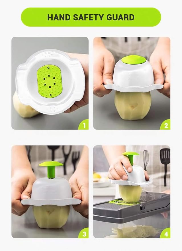 ADOV Vegetable Chopper, 14 in 1 Multi-Function Kitchen Mandoline Slicer, 7 Replaceable Stainless Steel Vegetable Cutter with Egg Separator Hand Guard Julienne Grater for Onion Potato Fruits (Lime)