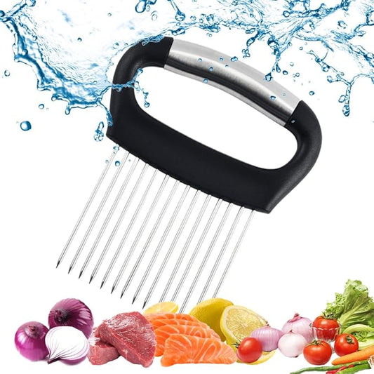 Onion Slice Holder, 2025 Upgraded Stainless Steel Onion Holder for Slicing Lemon Slicer Vegetable Cutter, Kitchen Chopper Slicing Assistant Tool for Meat, Onion, Potato, Tomato (1, D)