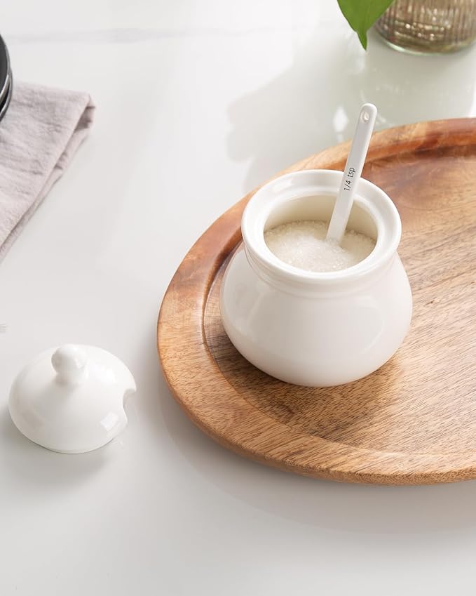 Ceramic Sugar Bowl with Lid and Spoon, 11Oz Sugar Container for Coffee Bar, Sugar Jar/Dispenser, White