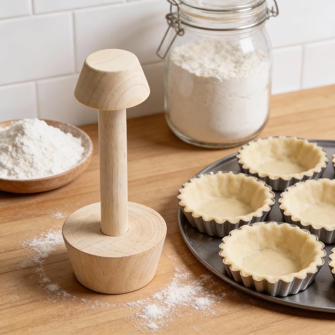 HEAVYSEVEN Wooden Double-Sided Tart Tamper, Pastry Dough Press Tool for Egg Tart Pan & Pie Baking Mold, Durable Baking Accessory for Home Bakers