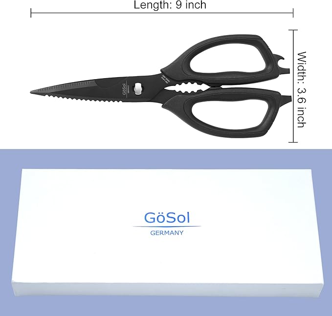Kitchen Shears Come Apart Kitchen Scissors with Serrated Blade Premium Black Titanium Plated Stainless Steel Shears for Food Heavy Duty Chicken Bone Fish Nutcracker Can Opener 02A